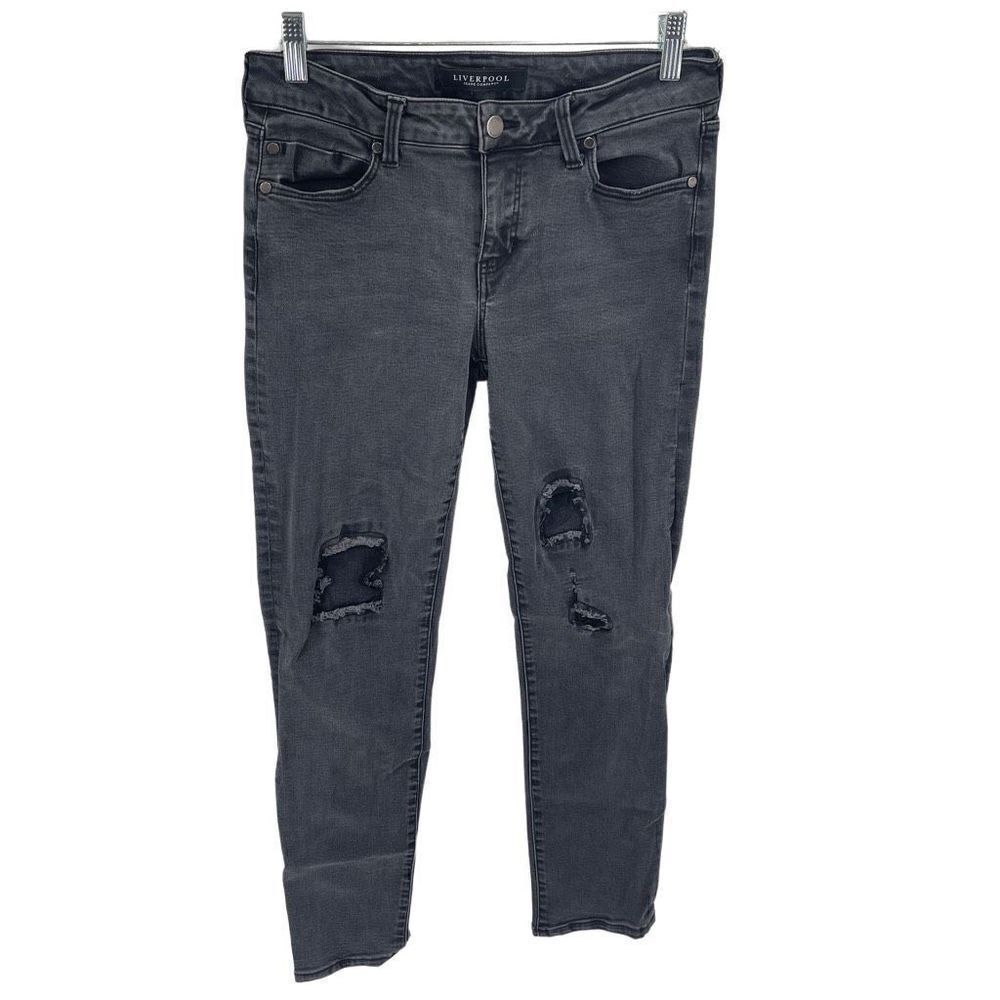 Liverpool Womens Skinny Jeans Distressed Denim Pocket Stretch black grey gray Si